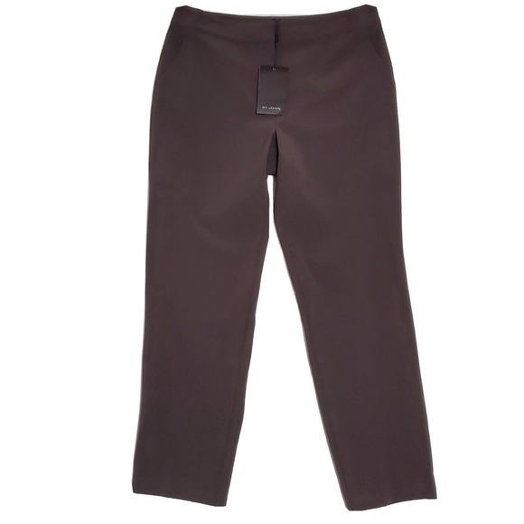 ST. JOHN Womens Pants Sz 10 Taupe Brown-Gray Dress Slacks Pockets - Picture 1 of 11